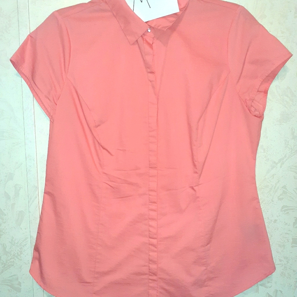 Peach Buttondown Short Sleeve Blouse